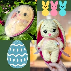 Handmade Crochet Baby Easter Bunny in Egg Plush Toy